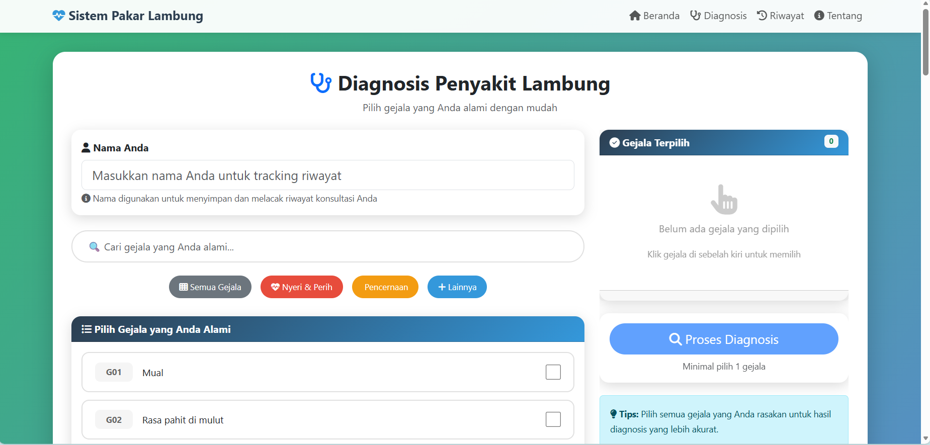 Sistem Pakar Diagnosa (Flask)